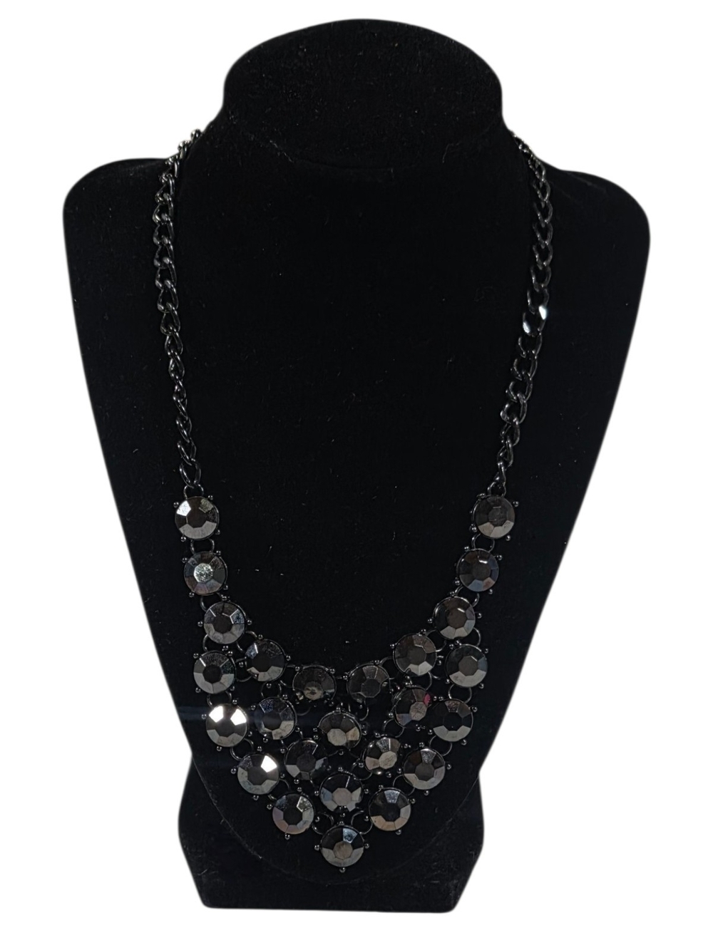 Black Statement Bib Necklace - Fashion Jewelry 16 Inch